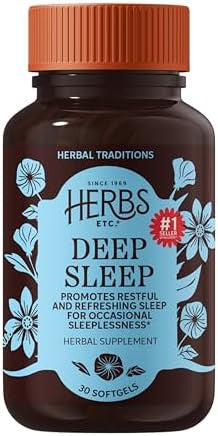 Herbs Etc. Deep Sleep Softgels Holistic Bedtime Supplement for Calming Sleep Aid Chamomile Lemon Balm Extract & Passionflower