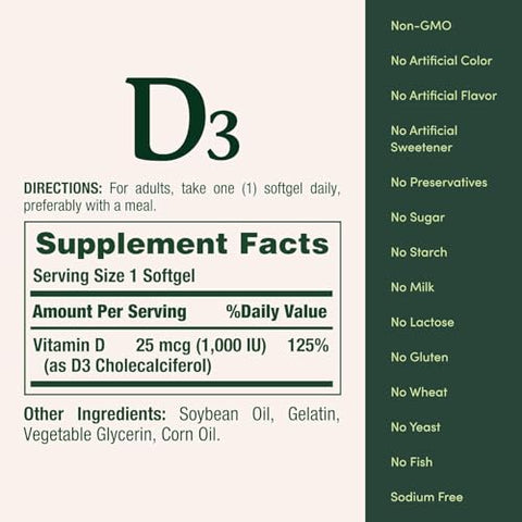Nature'S Bounty Vitamin D3-1000 Iu Rapid Release Softgels 250 Ea (Pack Of 2)
