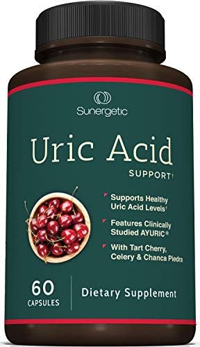 Sunergetic Premium Uric Acid Support Supplement " Uric Acid Cleanse & Kidney Support " Includes Tart Cherry Chanca Piedra Celery Extract & Turmeric 60 Capsules