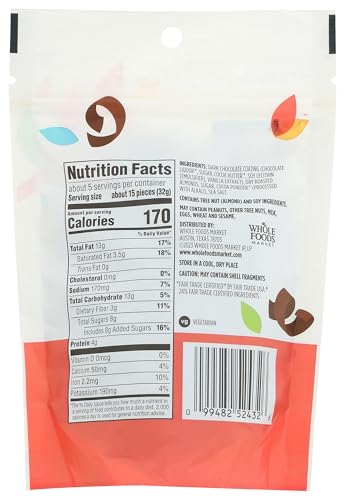 365 by Whole Foods Market, Dark Chocolate Covered Almonds, 6 Ounce