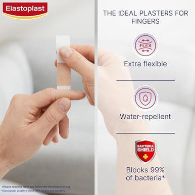 Elastoplast Extra Flexible Finger Strip Plasters (16 Pieces), Flexible And Durable Plasters For Fingers, Stretchy Fabric Plasters, Plasters Waterproof