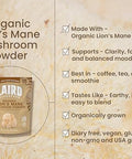 Laird Superfood Organic Lions Mane Mushroom Powder For Cognitive Function And Immune Support 3.17 Oz. Bag Pack Of 1