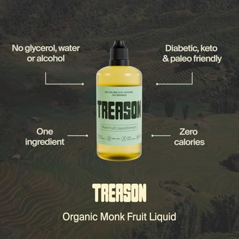 Treason, 100% Monk Fruit Liquid, Without Erythritol or Allulose, Keto Friendly, Non-GMO, Zero Sugar, 340 Servings, 100ml