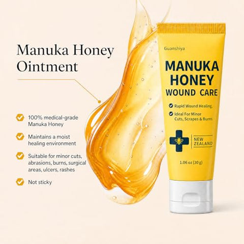 Manuka Honey for Wounds, Wound Healing Ointment for Cuts, Scrapes, Burns, Foot Ulcers and Scars, Fast Relief & Skin Repair, Non-Sticky, No Crystallization, 1.06 oz