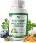 Lukaree Organic Oil Of Oregano Capsules With Black Seed Oil Garlic Turmeric Holy Basil Vitamin D3 E & Black Pepper For Better Absorption " Immune Digestive & Respiratory " Vegan Nongmo 6 Month Supply