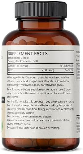 Futurebiotics Biotin 5000 Mcg Supports Healthy Hair Skin Nails & Energy Production Nongmo 360 Vegetarian Tablets (1 Year Supply)