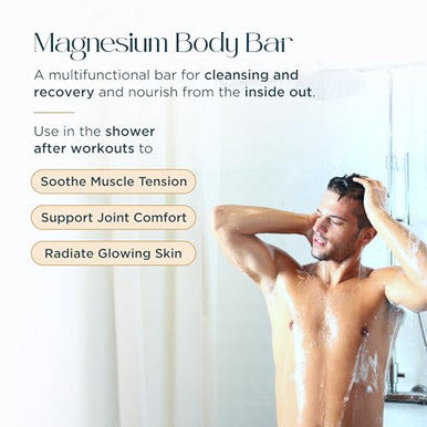Abundant Natural Health Magnesium Exfoliating Body Bar Enriched With Goat's Milk and Olive Oil to Soothe and Hydrate Skin, Gentle Exfoliator, 90g