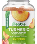 Lifeable Turmeric Curcumin With Ginger & Black Pepper Extract " 2000Mg " Great Tasting Natural Flavor Gummy "Vegetarian Gmo Supplement " 90 Gummies