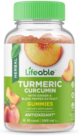 Lifeable Turmeric Curcumin With Ginger & Black Pepper Extract " 2000Mg " Great Tasting Natural Flavor Gummy "Vegetarian Gmo Supplement " 90 Gummies
