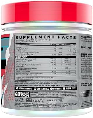 Ghost Pump Nitric Oxide Powder Passionfruit 40 Servings Sugar & Stim Preworkout Supplements Lcitrulline Arginine Nitrate & Lglutathione Soy & Gluten Vegan