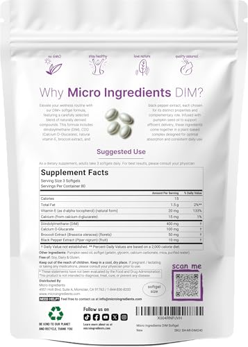 Micro Ingredients Dim Supplement 400Mg For Men & Women 240 Softgels With Pumpkin Seed Oil Highly Bioavailable 7-In-1 Complex With Vitamin E Cdg Broccoli & Black Pepper Extract