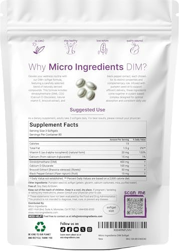 Micro Ingredients Dim Supplement 400Mg For Men & Women 240 Softgels With Pumpkin Seed Oil Highly Bioavailable 7-In-1 Complex With Vitamin E Cdg Broccoli & Black Pepper Extract
