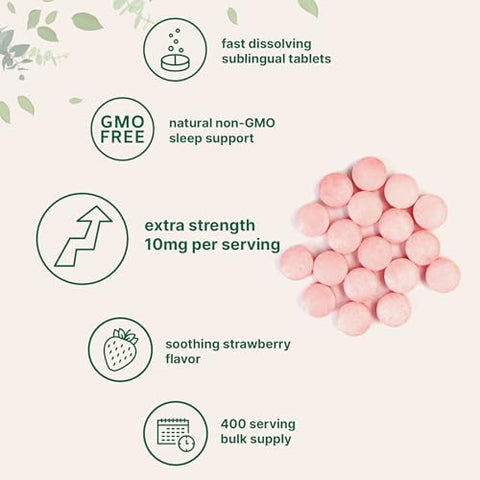 Micro Ingredients Melatonin 10Mg 400 Tablets Natural Strawberry Flavor Fast Dissolve No Drug Vegetarian Friendly Non-Gmo No Gluten Sugar Free