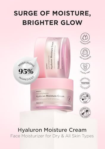 Hanskin Real Complexion Hyaluronic Moisture Cream Hyaluronic Acid Moisturizer With Niacinamide Vitamin E Moisturizing Lotion For Sensitive And Dry Skin Korean Skincare 1.69 Fl.Oz.