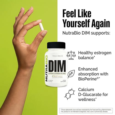 Nutrabio Dim Supplement Supports Estrogen Balance 100Mg 60 Vegetable Capsules
