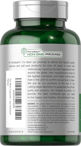 Horbaach Sea Moss Capsules 120 Count Complex Formula with Bladderwrack and Burdock Root NonGMO and Gluten Free Supplement