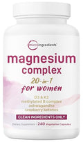 Micro Ingredients Magnesium Complex For Women 240 Vegetarian Capsules 20-In-1 Formula - Magnesium Blend With Vitamin D3 K2 Ashwagandha & More Filler Free Non-Gmo