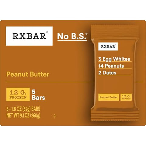 RXBAR Protein Bars, Protein Snack, Snack Bars, Peanut Butter, 9.1oz Box (5 Count)