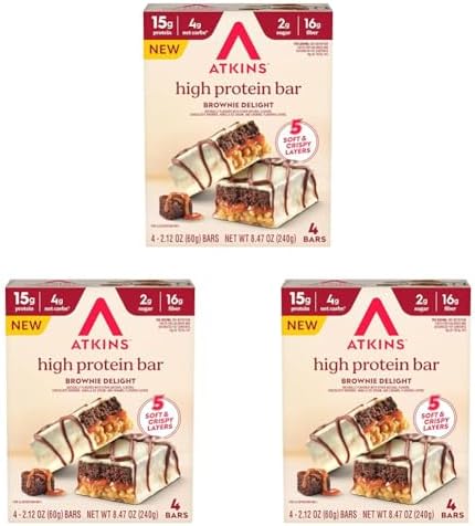 Atkins High Protein Bars Cookie Fusion Flavor 15G Of Protein 4G Net Carbs Keto Protein Bars Low Sugar 4 Count