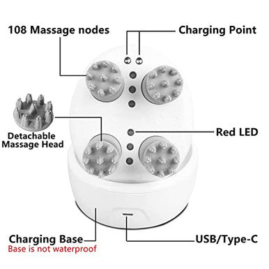 Mxm2Mxm Electric Scalp Massager With Red Light TherapyWaterproof Head Massager With 108 Nodes4 ModesWireless Charging To Relieve Deep Tissue Pressure