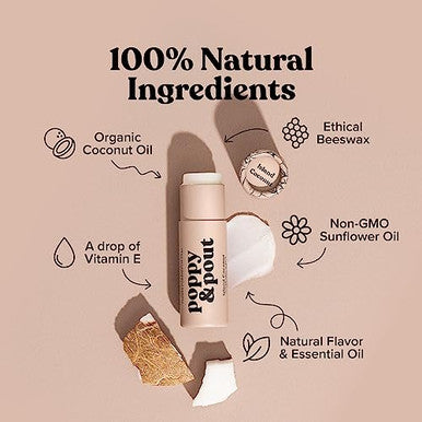 Poppy & Pout Jumbo Lip Balm 2 Pack, All Natural Lip Balms & Moisturizers, Hydrates With Beeswax, Vitamin E, Organic Coconut, Island Coconut & Cinnamint