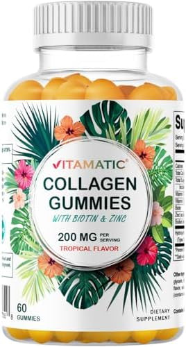 Vitamatic 2 Packs Hydrolyzed Collagen Gummies With Vitamin C, Zinc And Biotin, 200 Mg - 60 Gummies (Total 120 Count)