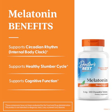 Doctor'S Best Doctors Best Melatonin 5Mg Chewables For Adults - Sleep Support For Men & Women Melatonin Supplement 5 Mg Gluten Free Vegan Non Gmo Natural Mint Flavor 120 Chewable Tablets