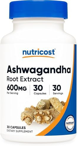 Nutricost Ashwagandha Root Extract Herbal Supplement 600Mg 30 Capsules Vegetarian Gmo Gluten
