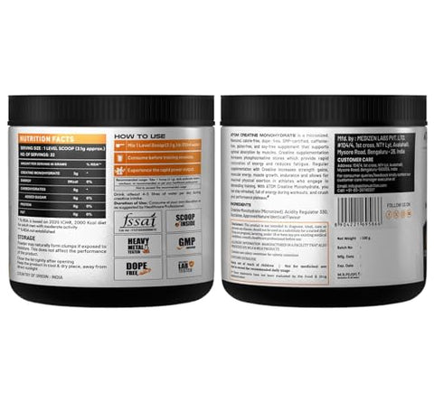 Asitis Nutrition As-It-Is Atom Creatine Monohydrate 100G - 32 Servings Dope Free Enhances Performance Promotes Muscle Gains Coffee Fusion Flavour