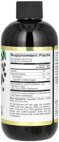 California Gold Nutrition Elderberry Syrup Black Elderberry (Sambucus Nigra) Juice Concentrate Seasonal Immune Support No Artificial Preservatives Or Sweeteners 2500 Mg 8 Fl Oz (240 Ml)