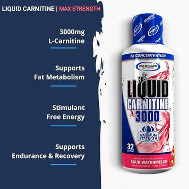 Gaspari Nutrition Liquid Lcarnitine 3000 Stimulant Increased Metabolism Enhanced Energy Non Gmo Gluten Bpa (32 Servings Sour Watermelon)