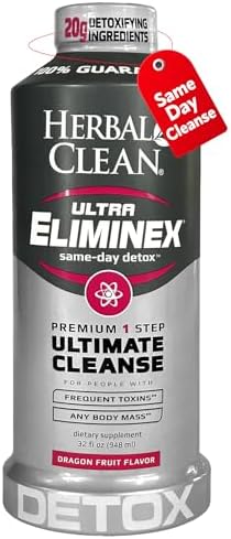 Herbal Clean Same Day Ultra Eliminex Detox Cleanse Drink (32 Fl Oz) Dragon Fruit Flavor Full Body Cleanse Detox Drink With Milk Thistle Seed For High Toxin Vitamin B12 For Men & Women