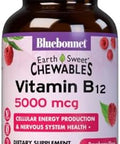 Bluebonnet Nutrition Earth Sweet Vitamin B12 5000 Mcg Chewable Tablets Soy Gluten Kosher Dairy Vegan Raspberry Flavored 30 Chewable Tablets 30 Servings