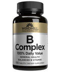 Windmill Natural Vitamins B Complex (100% Daily Value) Boost Energy Production and Promote Metabolism 100 Tablets 100 Servings