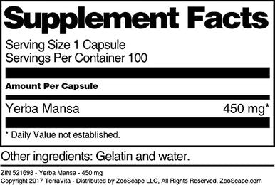 Terravita Yerba Mansa - 450 Mg (100 Capsules, Zin: 521698)