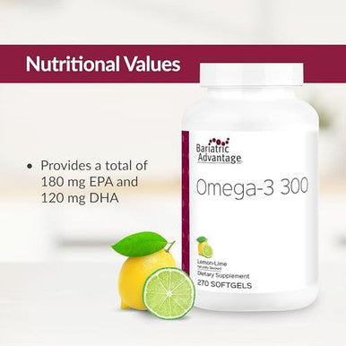 Bariatric Advantage Omega3 300 Epa Dha Fish Oil Capsules Concentrated Source Of Fatty Acids From Sustainably Sourced Cold Water Fish Lemon Lime 270 Softgels