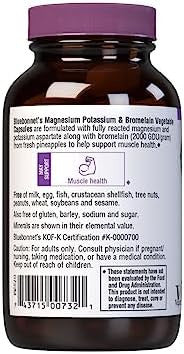 Bluebonnet Magnesium Potassium Plus Bromelain Vegetarian Capsules 60 Count