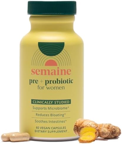 Semaine Super Powered Prebiotic + Probiotic For Women Effective 3In1 Multiaction Formula To Nourish Gut Health Soothe Ibs Support Bloat Relief & Immunity Boost Clinicallystudied (60 Ct)