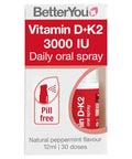 Betteryou D3000 And K2 Vitamin D Daily Oral Spray - Convenient Alternative For Tablets - Supports Bone Health And Boost Immune System - Prevents Blood Clotting - Natural Peppermint Flavor 0.4 Oz