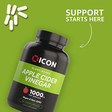 ICON Nutrition Apple Cider Vinegar Capsules - 1000mg Per Serving 90 Day Supply - 180 Count