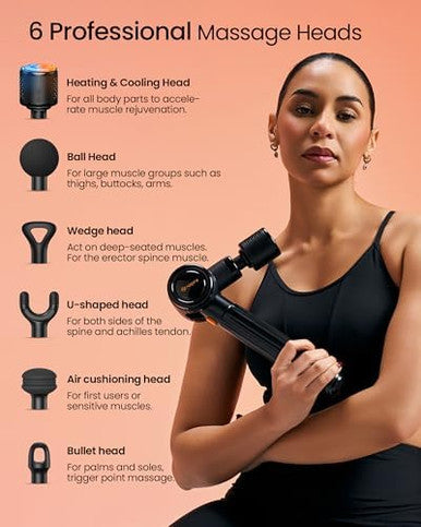 Napre Massage Gun With Heat And ColdMassage Gun Deep Tissue With Extension Handle & 3 Adjustable AnglesHandheld Percussion Back Massager For Muscle/Neck/Body Pain Relief6 HeadsWith Case