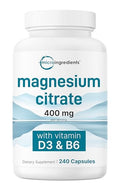 Micro Ingredients Magnesium Citrate 400Mg 240 Capsules With Vitamin D3 1000Iu & B6 Muscle Heart & Digestive Health Elemental Mineral & Vitamins Complex Non-Gmo