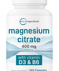Micro Ingredients Magnesium Citrate 400Mg 240 Capsules With Vitamin D3 1000Iu & B6 Muscle Heart & Digestive Health Elemental Mineral & Vitamins Complex Non-Gmo