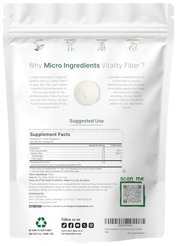 Micro Ingredients Vitality Prebiotic Fiber Powder 1Lb Easy Mix Powder For Digestive & Gut Health Daily Prebiotic Soluble Fiber Supplement For Women And Men Unflavored Sugar Free & Vegan