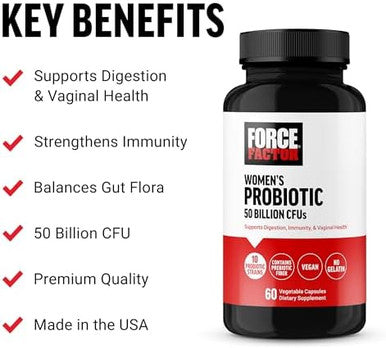 Force Factor Probiotic For Women 50 Billion Cfu Women S Probiotic For Digestive Health Immunity And Vaginal Health 10 Strains With Lactobacillus Acidophilus Vegan 60 Capsules