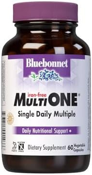 Bluebonnet Nutrition Multi One (Iron ) Vegetable Capsules For Complete Full Spectrum Multiple B Vitamins General Health Gluten Milk Kosher 60 Vegetable Capsules 2 Month Supply