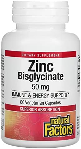 Natural Factors Zinc Bisglycinate, 50 Mg, 60 Vegetarian Capsules