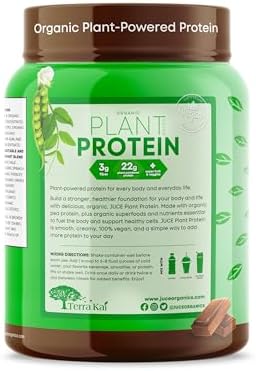 Terra Kai Organics Juce Organic Plantbased Protein Powder " Chocolate Premium Organic Protein Blend Brown Rice & Pumpkin Proteins Superfood & Antioxidant Rich With Kale Spinach Blueberry By Terra Kai Organics