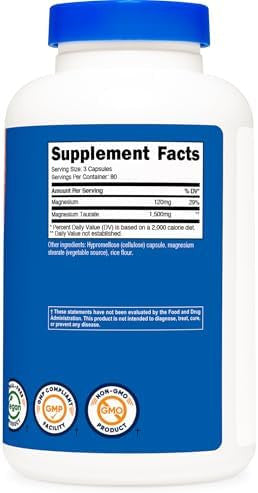 Nutricost Magnesium Taurate 1500Mg 240 Capsules Gluten Nongmo Vegan 80 Servings