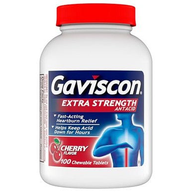 Gaviscon Extra Strength Cherry Chewable Tablet For Fast-Acting Heartburn Relief 100 Count